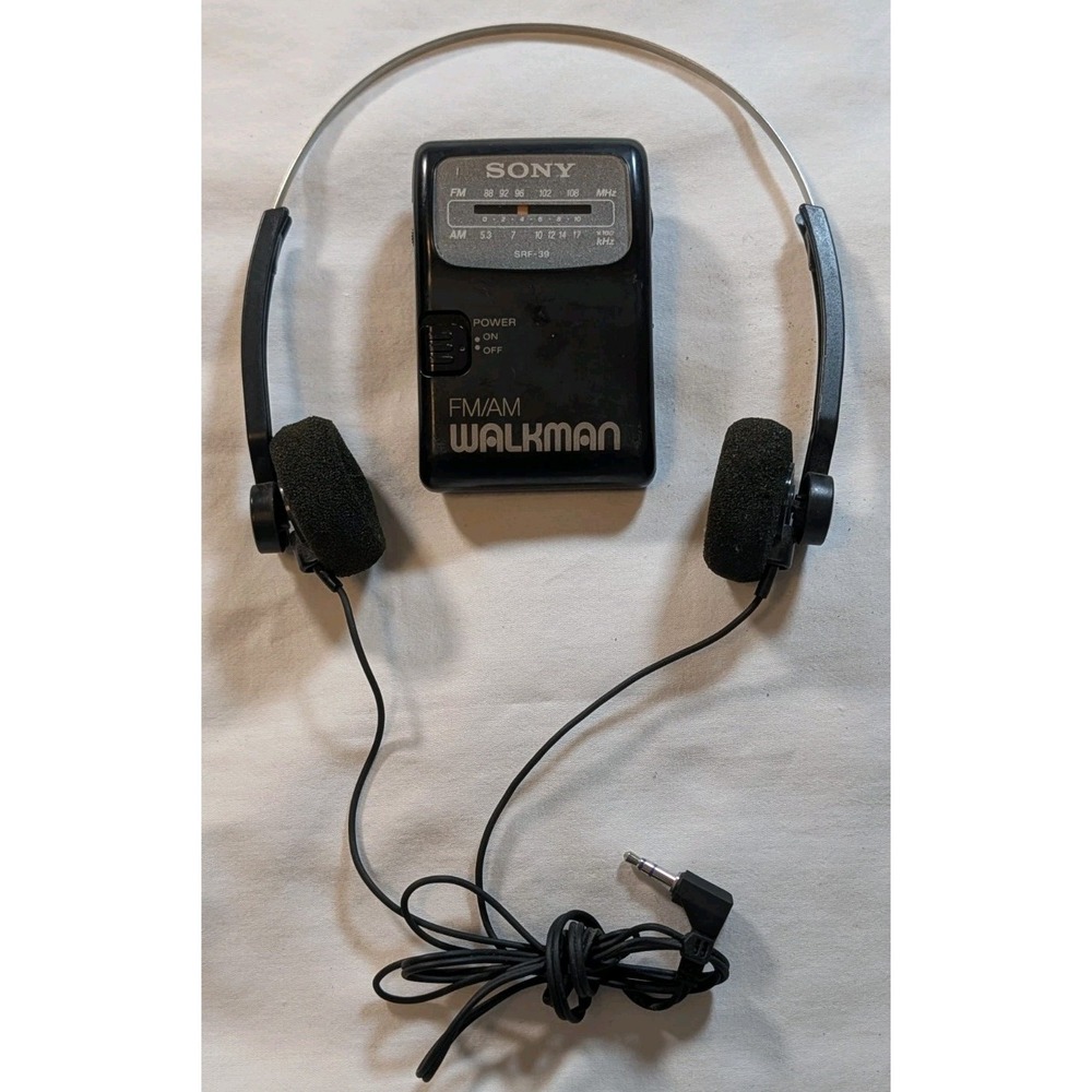 Vintage Sony SRF-39 FM/AM Walkman Radio With TRH-1 Headphones Belt Clip Working!